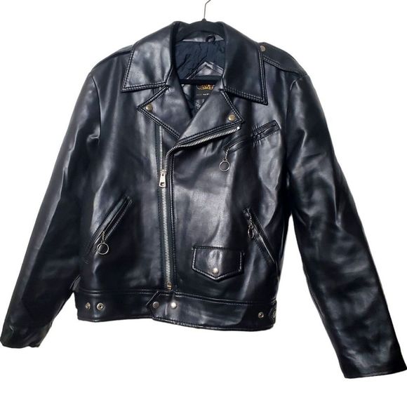 Vintage Womens Faux Leather Motorcycle Jacket Size Large Moto Zip Biker Grunge - Picture 1 of 9